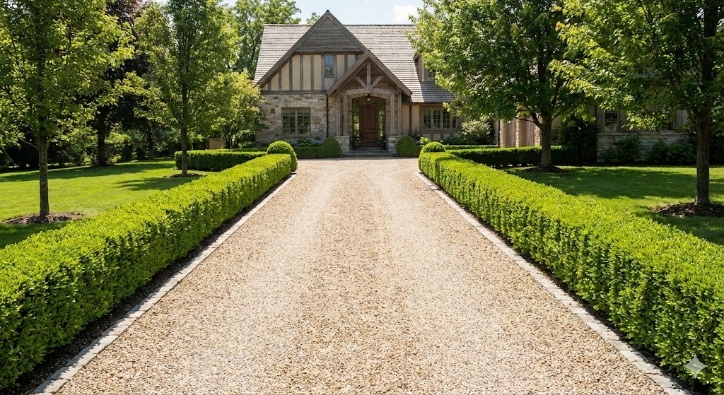 Driveway with tidy hedges and clear access