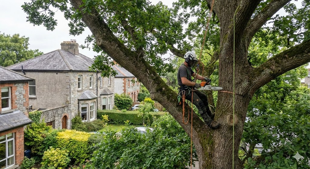 Arborist working safely in a mature tree in Leicester