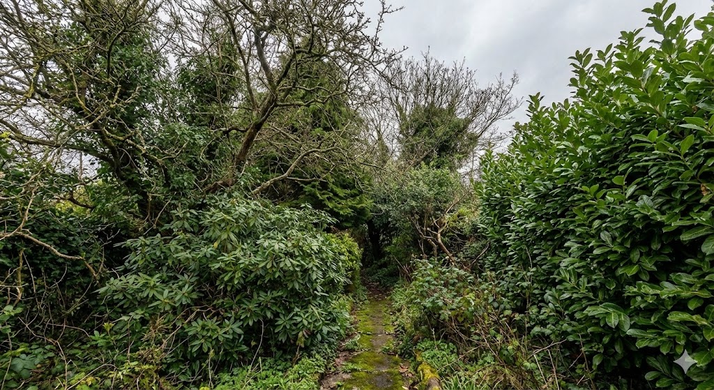 Garden with very dense trees and hedges in Leicester